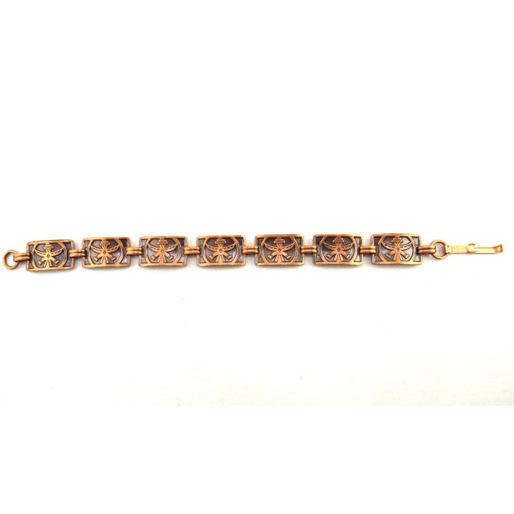 Vintage Native American Knifewing Kachina Panel Link Copper Stamped Bracelet